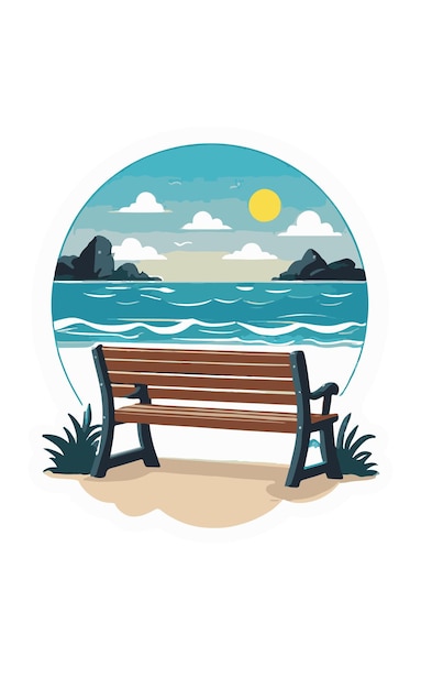 Sea side bench vector and tourism t shirt mockup illustration