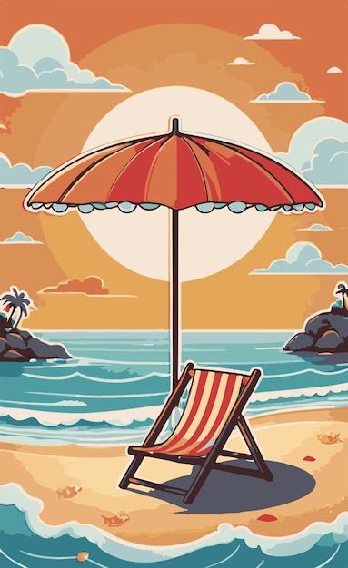 Sea side Umbrella and bench vector and tourism t shirt mockup illustration