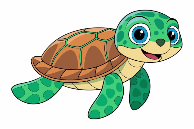 Vector sea turtle on a clean white background flat color vector illustration kawaii