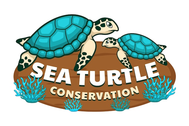 Sea turtle conservation logo design illustration