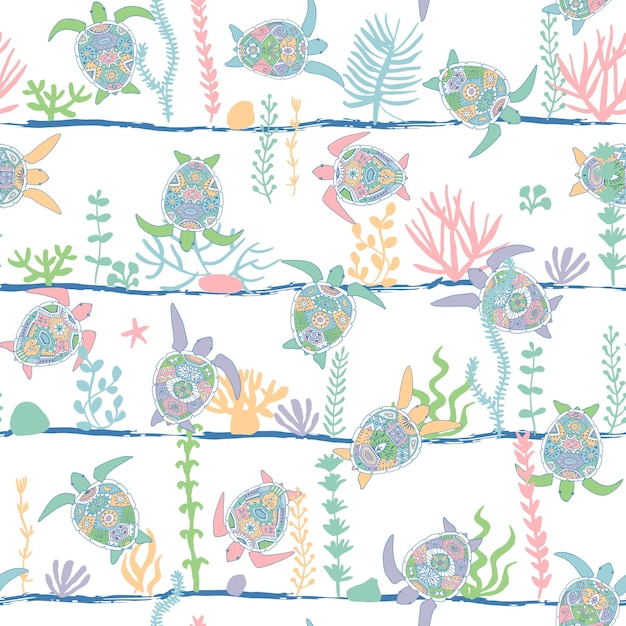 Sea turtles vector seamless pattern