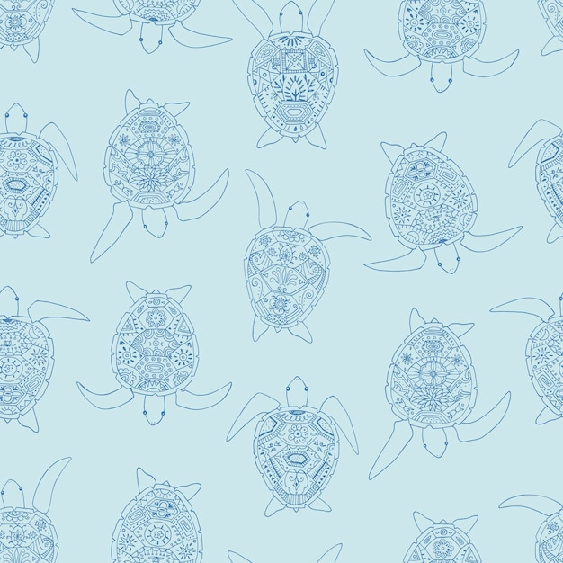 Sea turtles vector seamless pattern