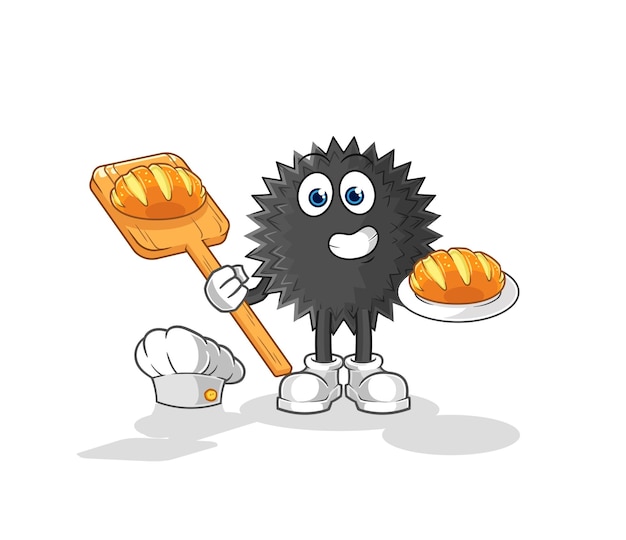 Sea urchin baker with bread cartoon mascot vector