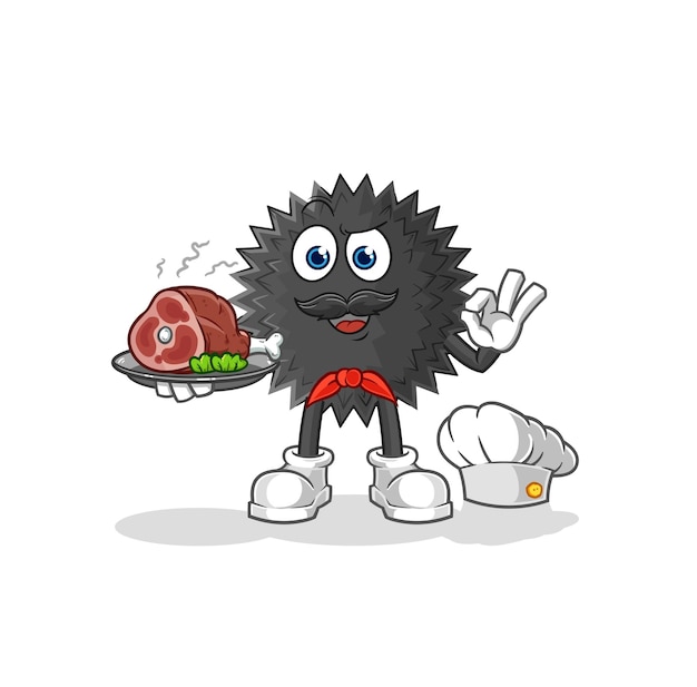 Sea urchin chef with meat mascot cartoon vector