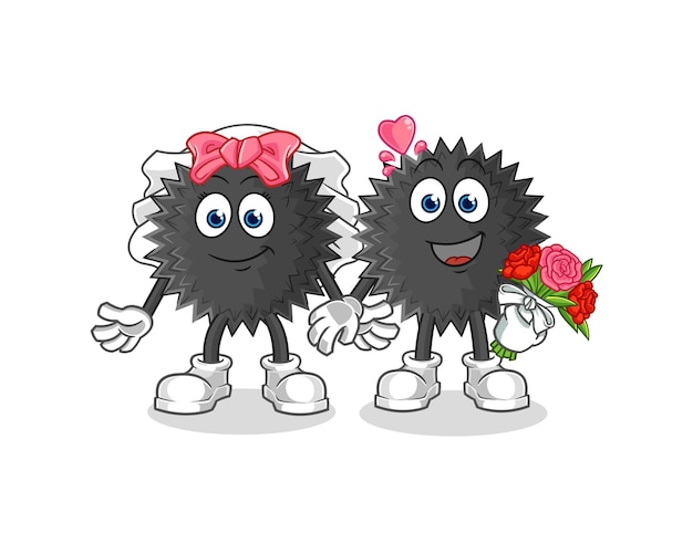 Sea urchin wedding cartoon cartoon mascot vector