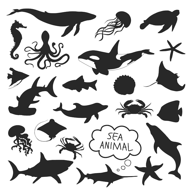 Sea water animals silhouette