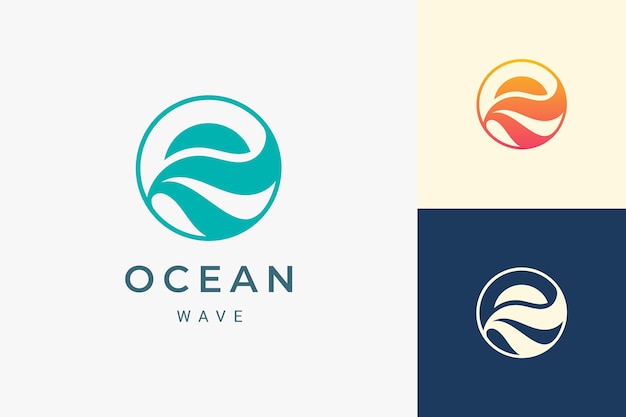 Sea or waterfront logo with simple sun and ocean shape