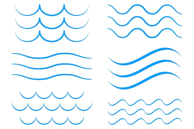 Sea wave icon set Collection of thin line waves Flat vector illustration