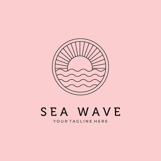 Sea wave line art minimalist logo vector design