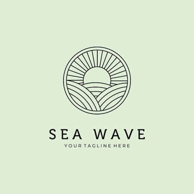 Sea wave line art minimalist logo vector design