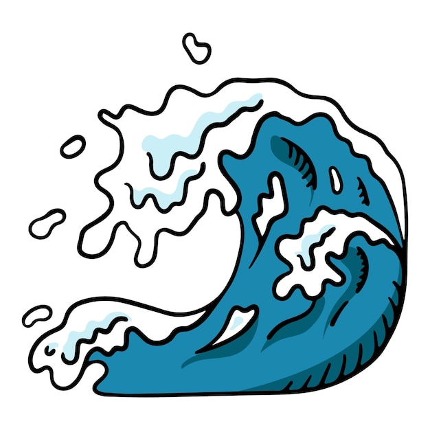 Sea wave vector design element in the style of doodles isolated on a white background