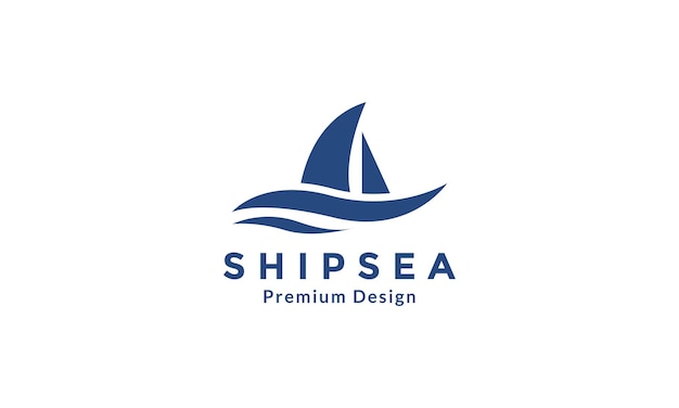 Sea wave with ship sailor simple logo symbol icon vector graphic design illustration