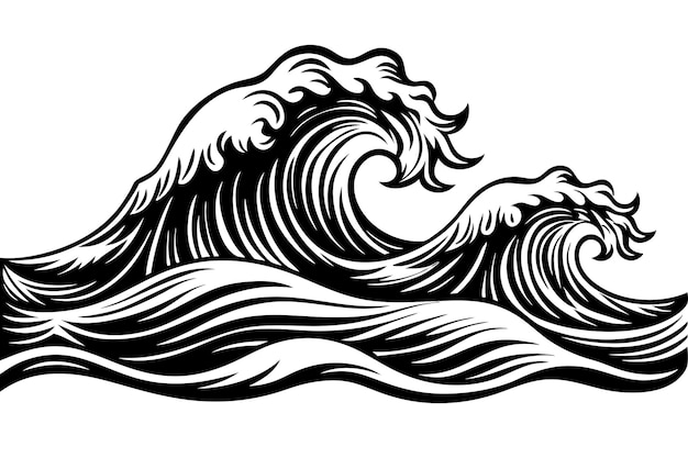 sea waves sketch vector illustration