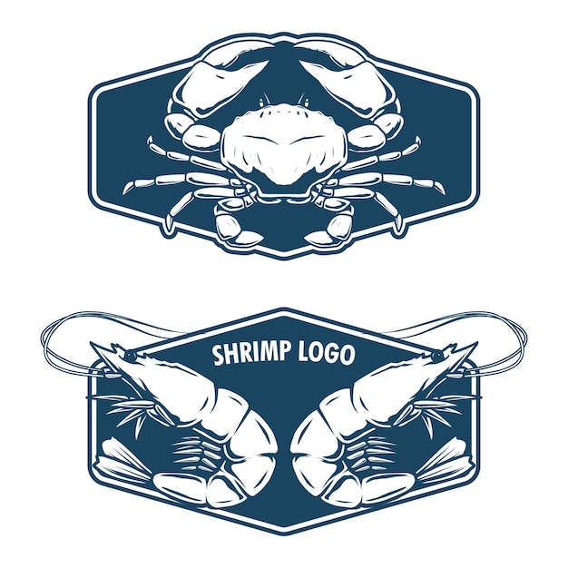 seafood badge design with shrimp and crab drawing