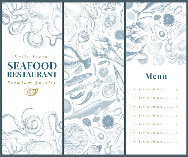 Vector seafood banner vector template set.