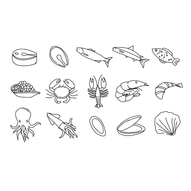 seafood fish illustration food ocean sea vector menu shrimp restaurant crab design