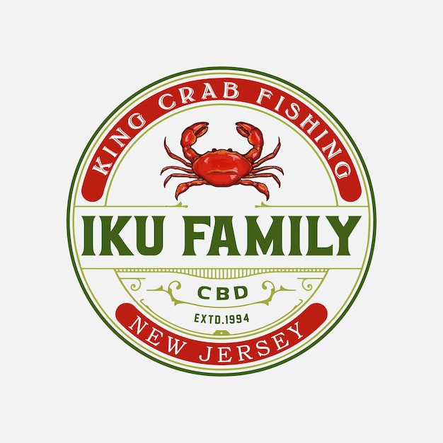 Seafood fishing logo design with crab emblem vector