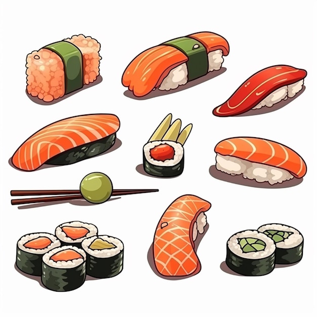 seafood illustration sushi food vector japanese fish rice menu asian restaurant salmon c