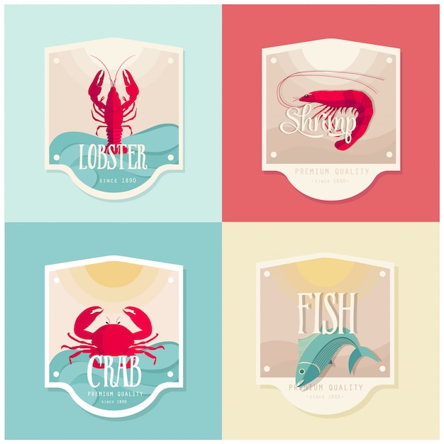  Seafood label design set