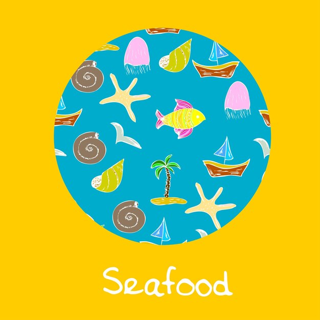 Seafood label hand drawn illustration