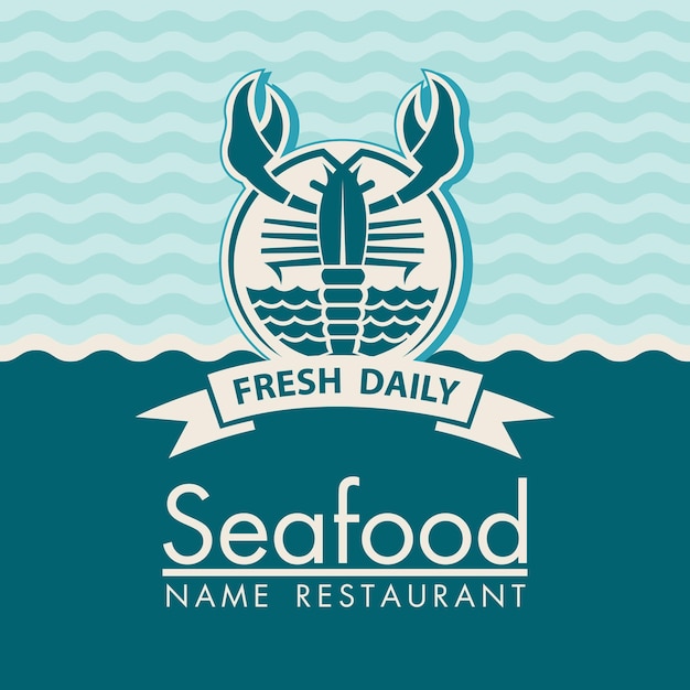 seafood menu design on blue background