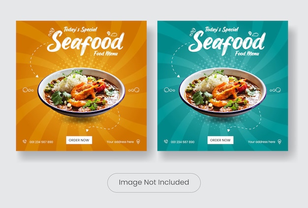 Seafood menu social media post template banner set