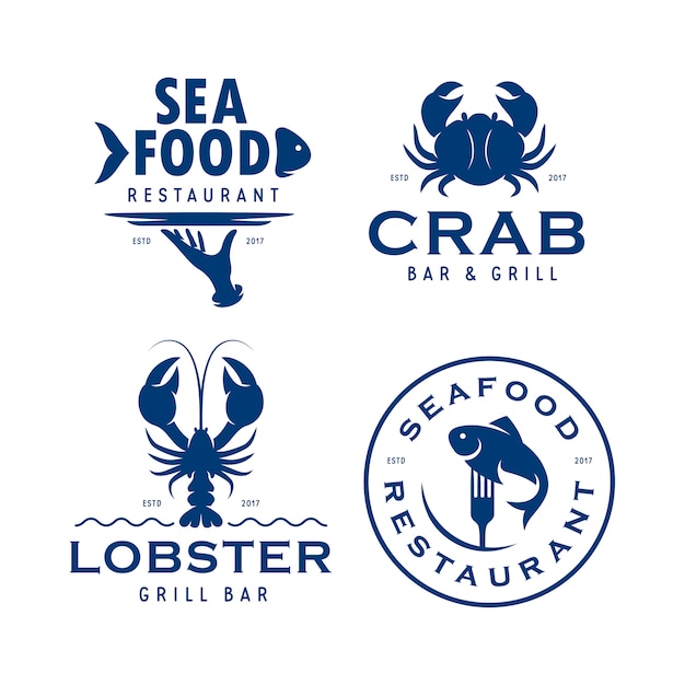 Seafood related logo set