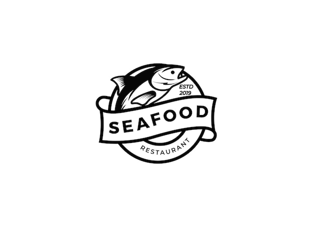 Seafood restaurant and label logo design template