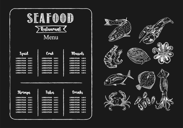 Vector seafood restaurant menu template vector