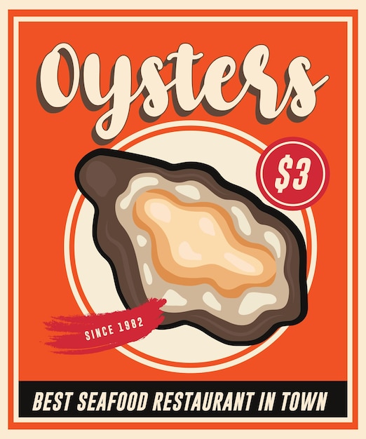 Seafood restaurant oyster menu sign design cuisine promotional sign board vector