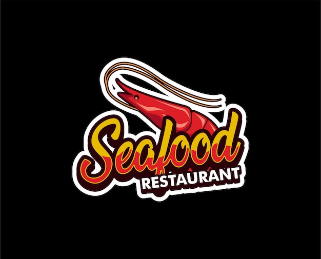 seafood shrimp label logo sticker banner typography logo vintage retro restaurant logo