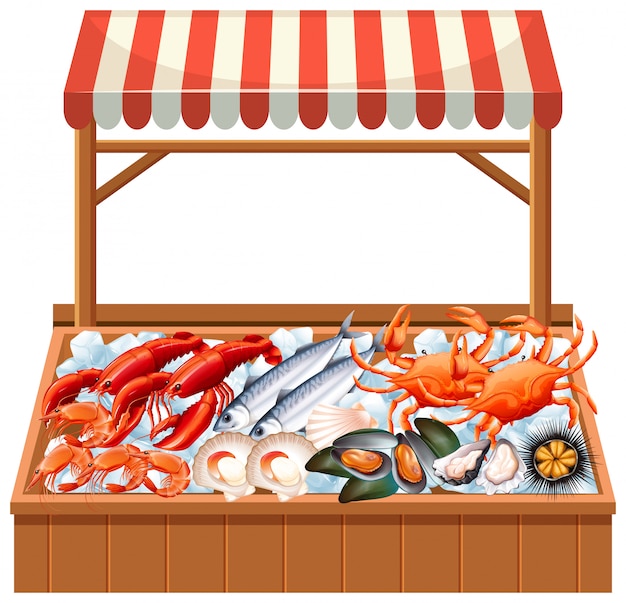 Vector a seafood stall on white background