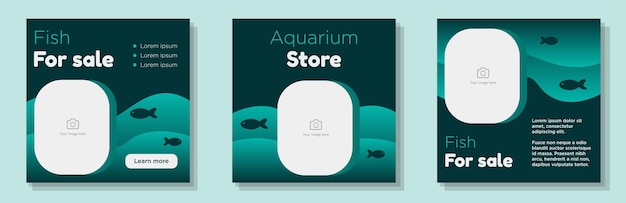 Seafood store social media post, banner set, aquatic animal shop advertisement concept, aquarium