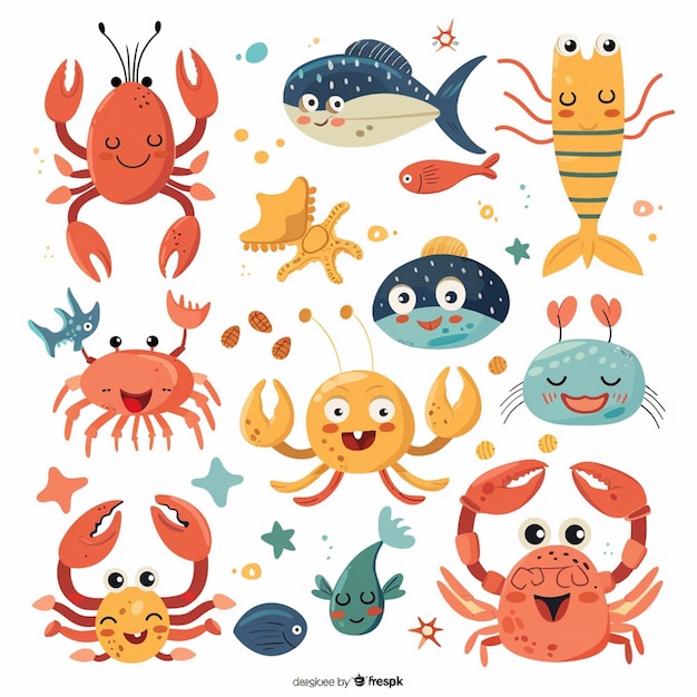 seafood vector illustration fish food sea ocean fresh design crab icon menu background