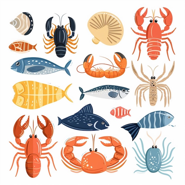 Vector seafood vector restaurant sea menu fish illustration food crab ocean shrimp fresh design