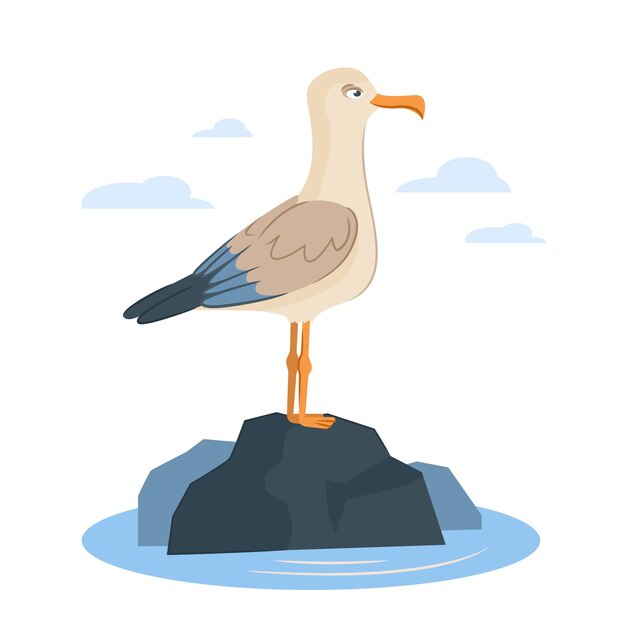 Vector a seagull is sitting on a rock in the sea vector illustration of a seagull on a white background