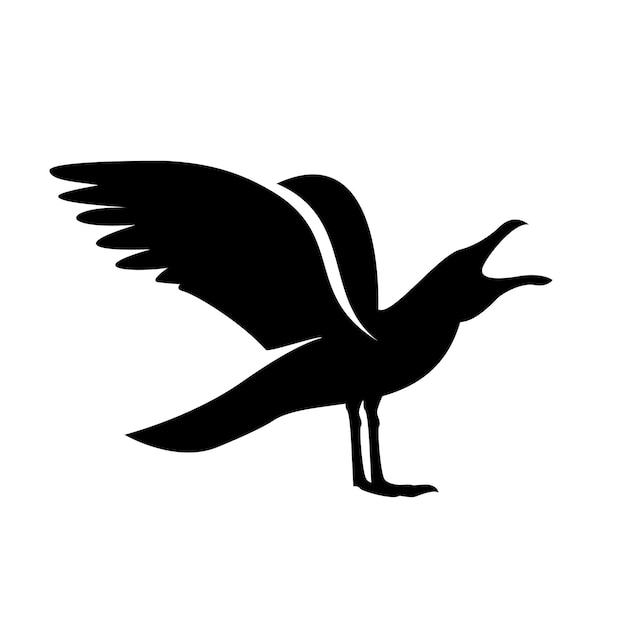 Seagull silhouette black white logo icon design