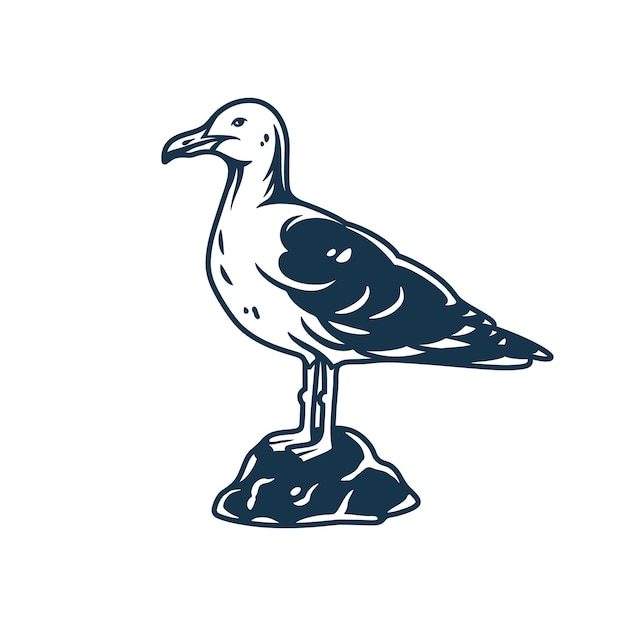 Seagull sits on a stone for nautical marine logo