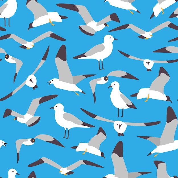 Seagull vector cartoon seamless pattern Background for wallpaper wrapping packing and backdrop