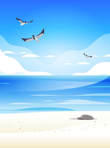 Seagulls flying over sea beach seaside view ocean holiday travel concept vertical