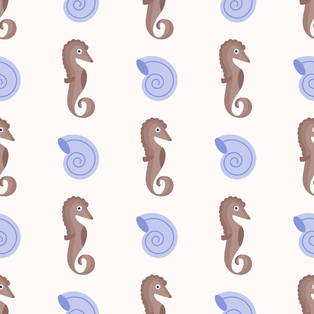 Seahorse and shell pattern for Textile clothing design