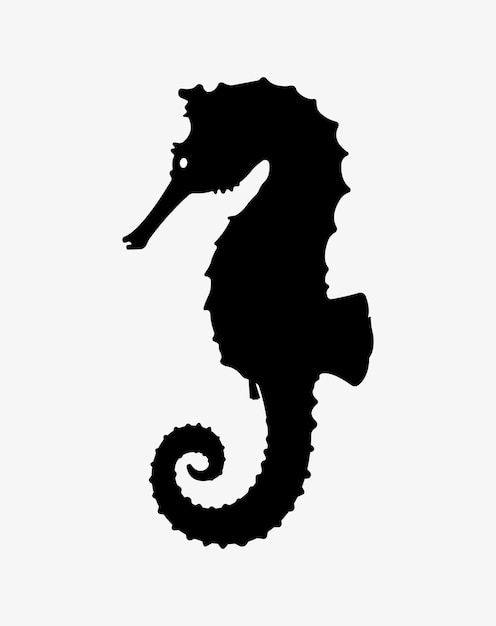 Seahorse Silhouette, hippocampus sea creature Illustration.