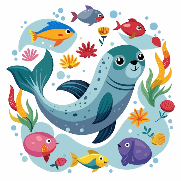 Seal animal vector illustration Cute seal on white background