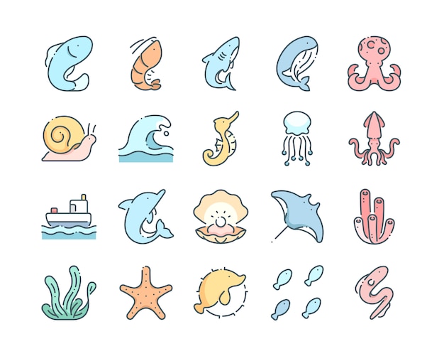 Sealife icons set