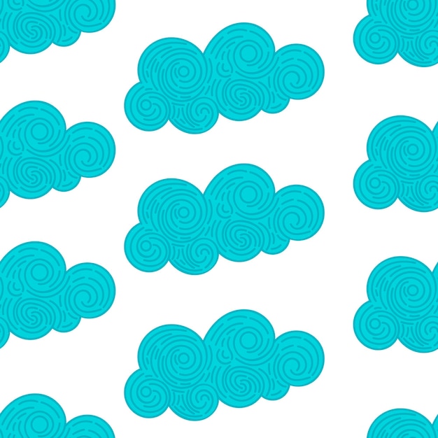 Seamless abstract background with doodle curly clouds on white background. Infinity geometric patter