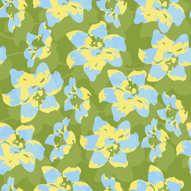 Seamless abstract blue and yellow flowers pattern background greeting card or fabric