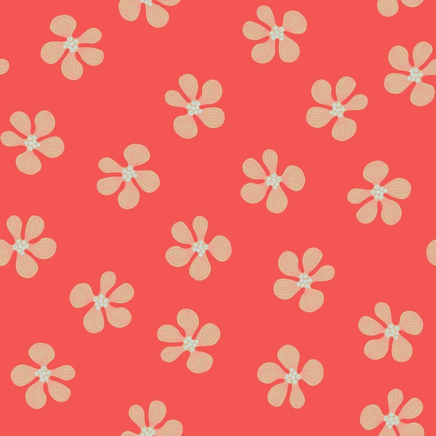 Seamless abstract flowers pattern floral motif red background hand drawn coral and blue