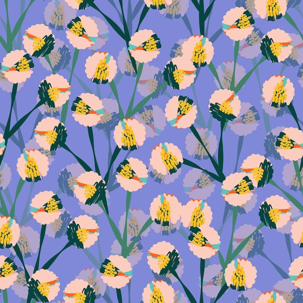 Seamless abstract flowers pattern on violet background greeting card or fabric