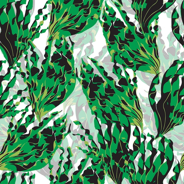 Seamless abstract green leaves pattern background like a camouflage greeting card or fabric