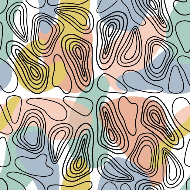 Vector seamless abstract pattern hand drawn various shapes and objects abstract contemporary modern